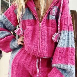 LoveShackFancy Pink and Gray Cardigan Sweater